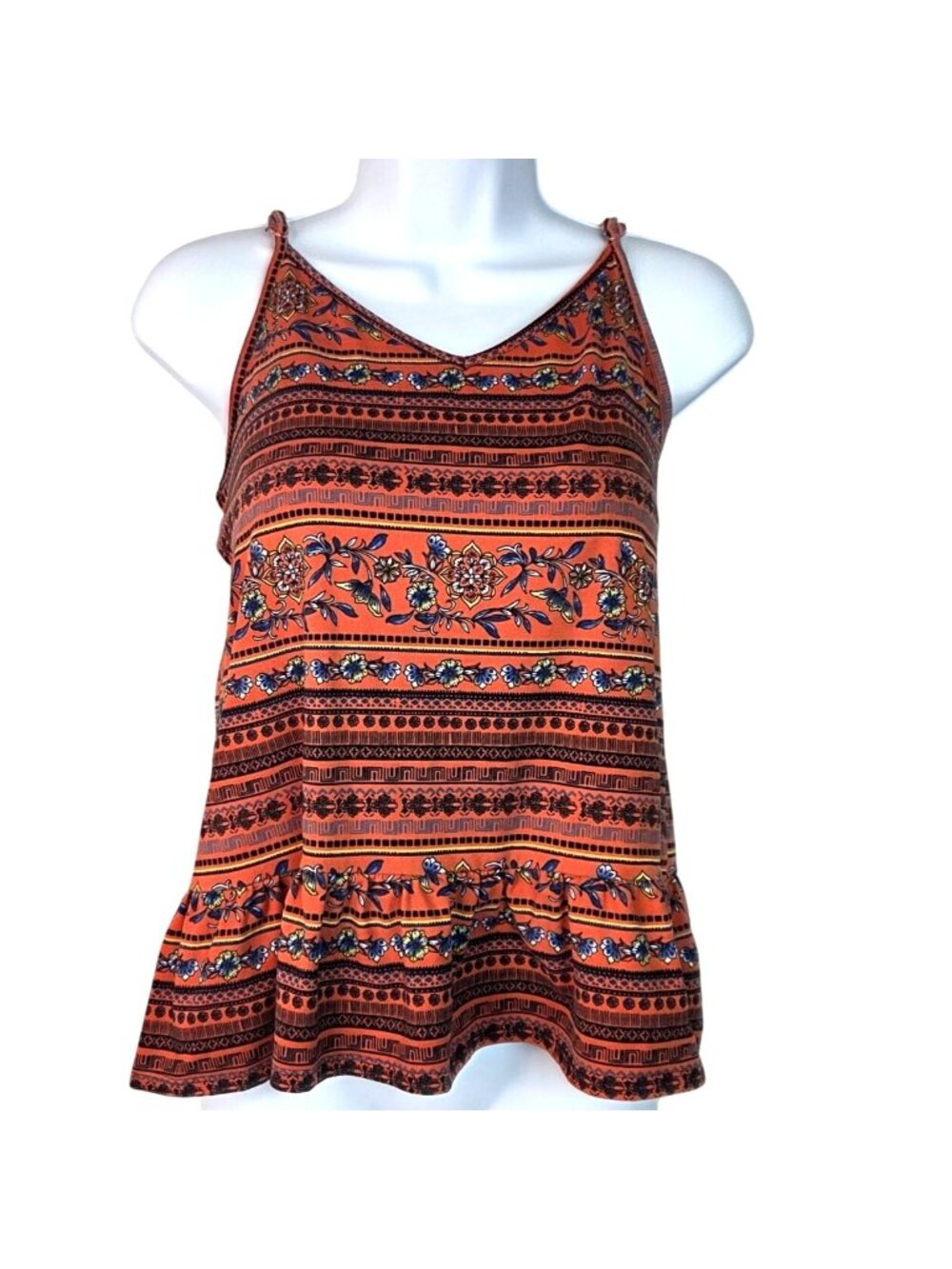 Almost Famous Pink Floral Bohemian Sleeveless V-Neck Peplum Camisole Top Size XL